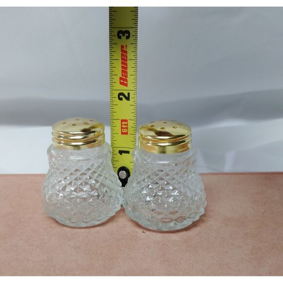 Vintage Glass Salt & Pepper Shakers With Gold-Tone Caps - Picture 5 of 6